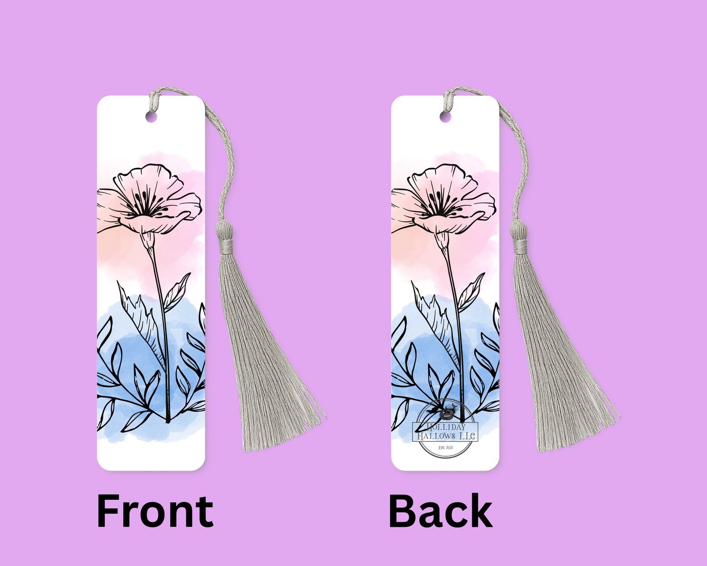 Watercolor flower bookmark
