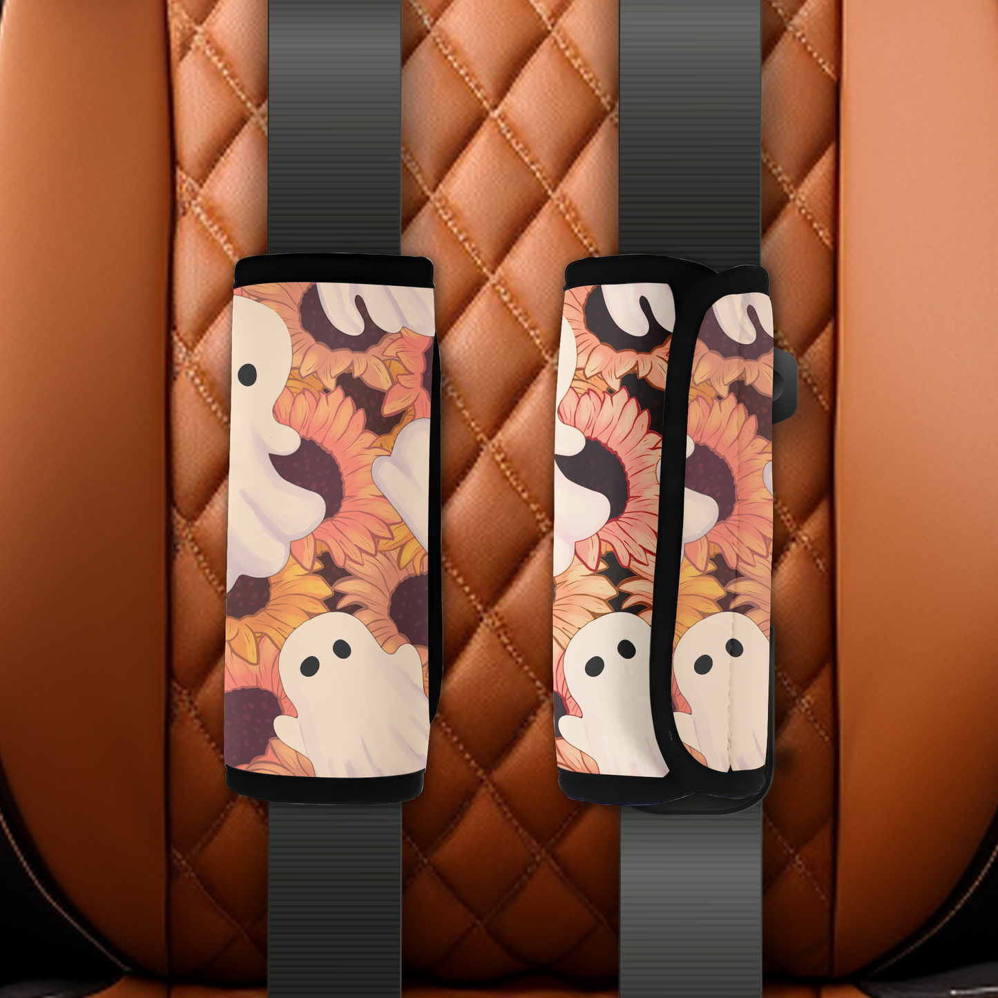 Ghost with flowers seatbelt cover