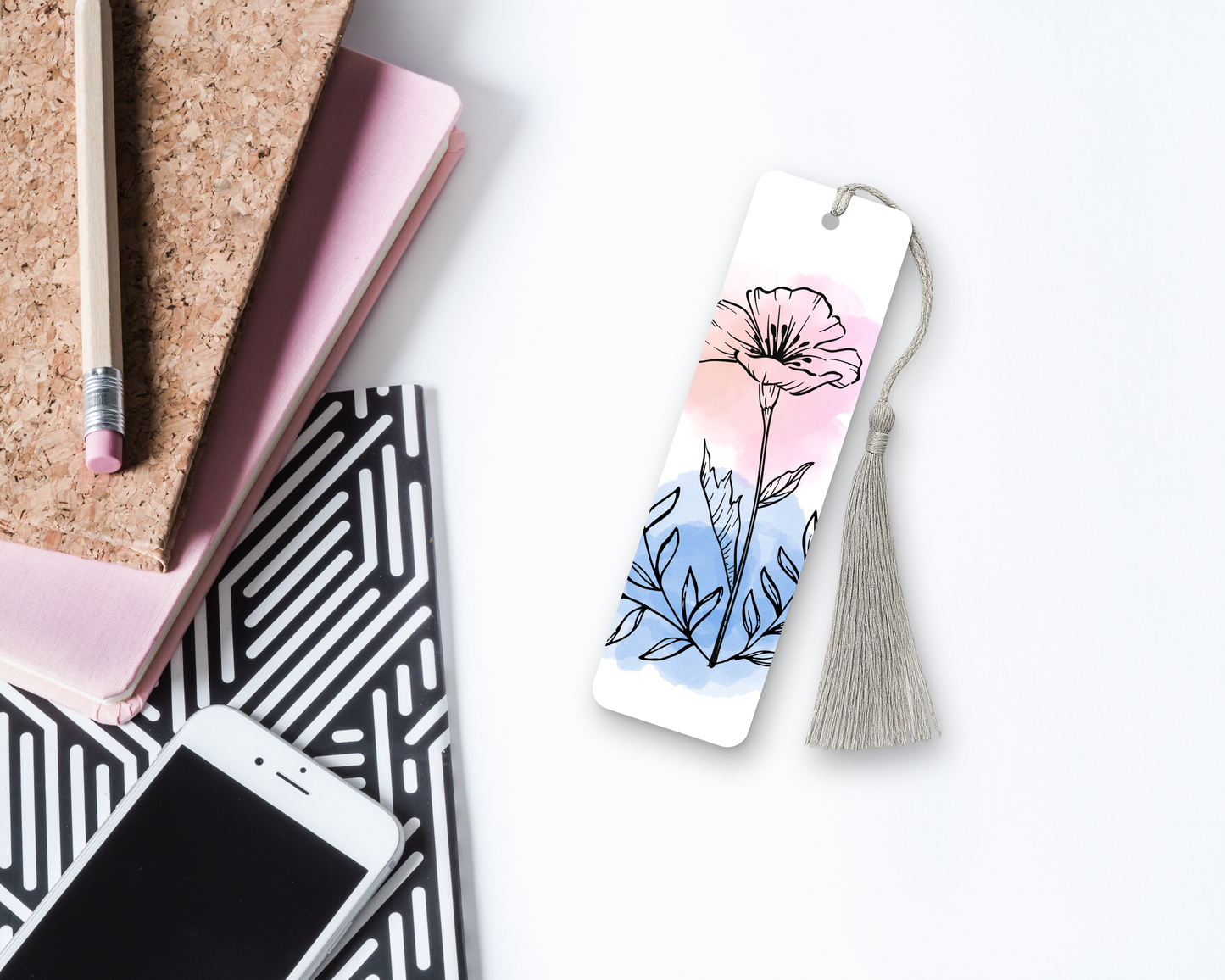 Watercolor flower bookmark