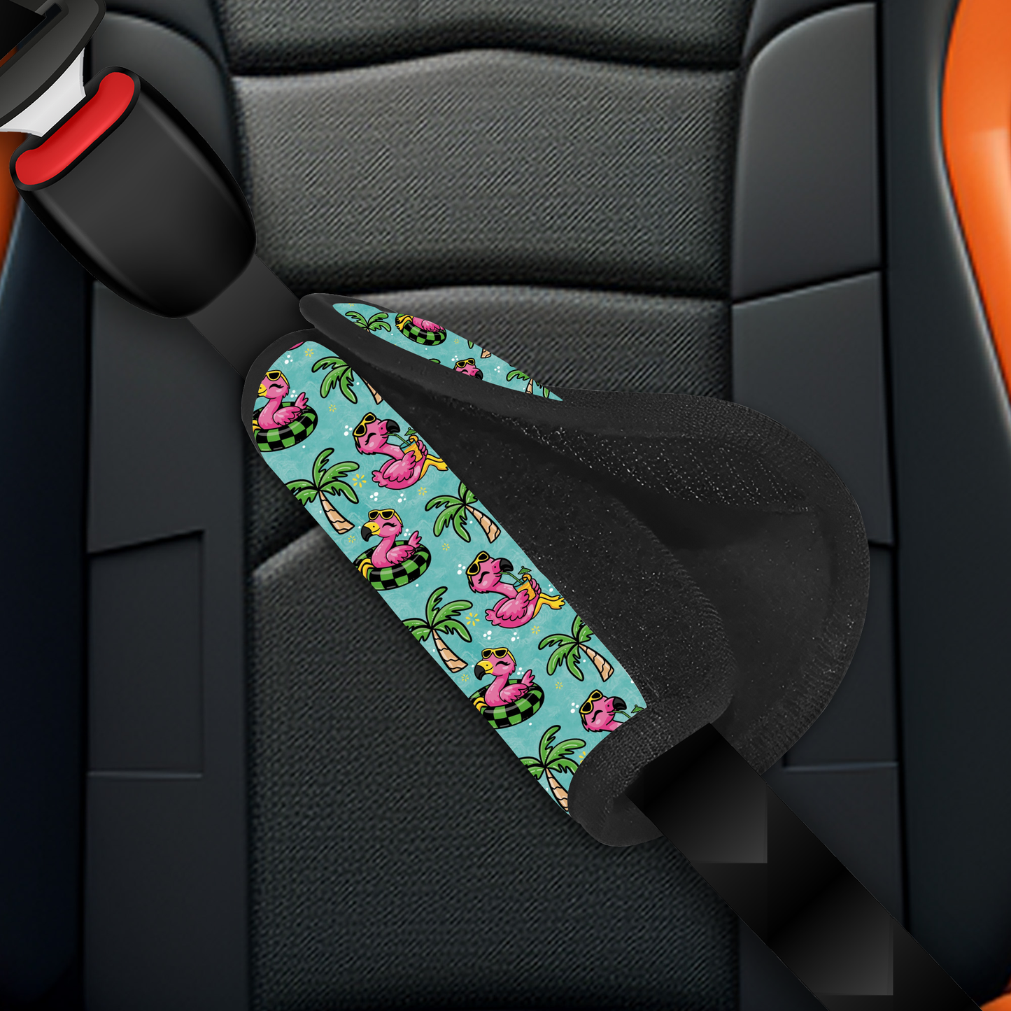Summertime Flamingos seatbelt cover