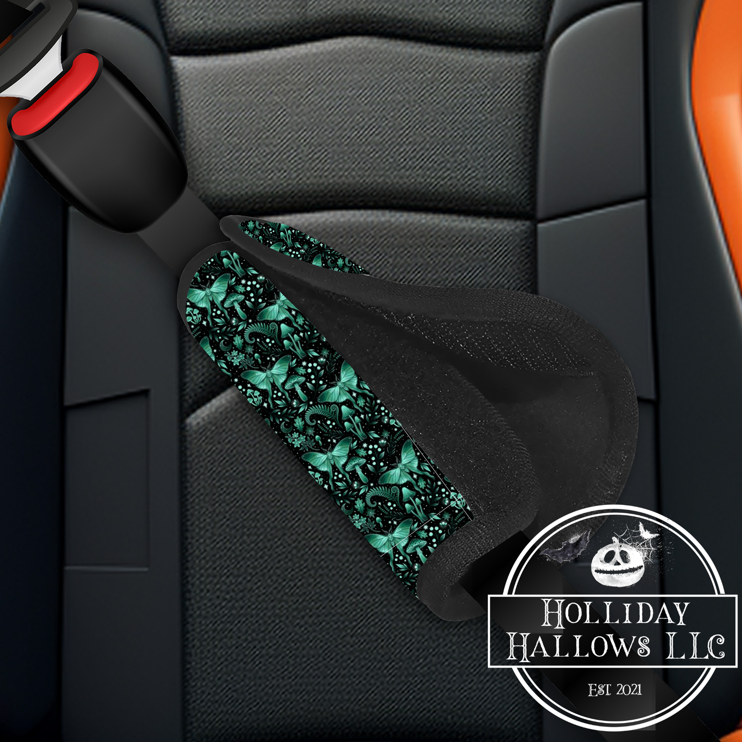 Green mystic forest seatbelt cover