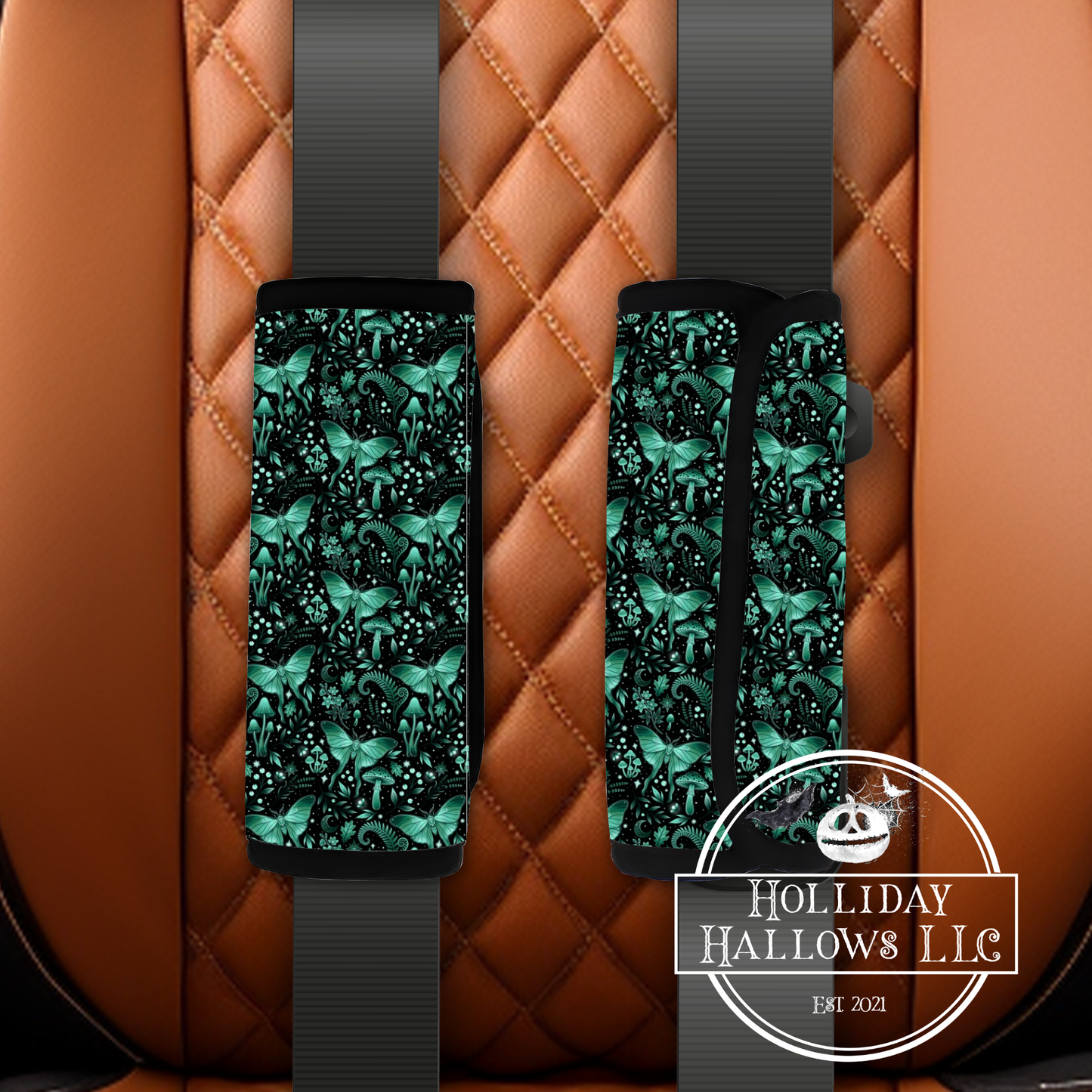 Green mystic forest seatbelt cover